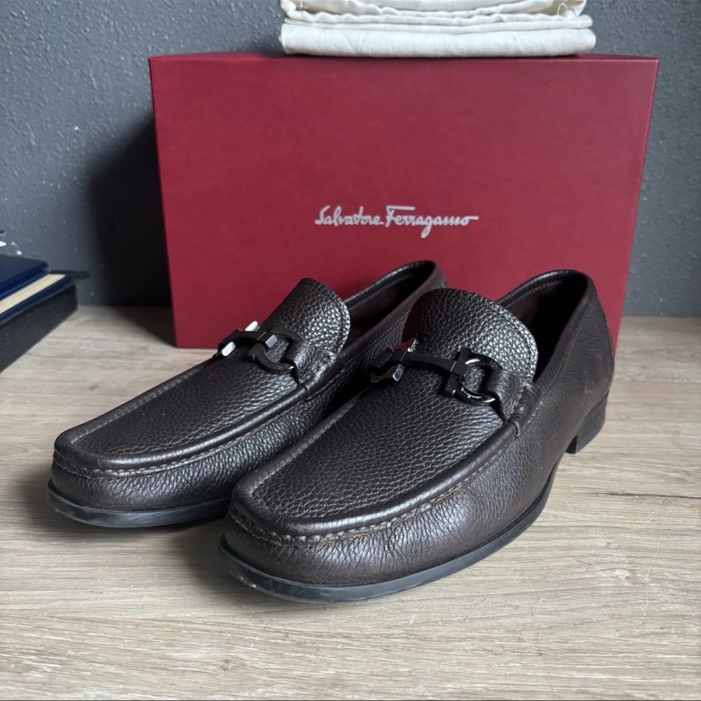 Men's SALVATORE FERRAGAMO 'Grandioso' Brown Leather Loafers Size 8 EE